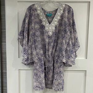 TAJ by Sabrina Crippa Purple and Cream Silk Patterned Tunic Top